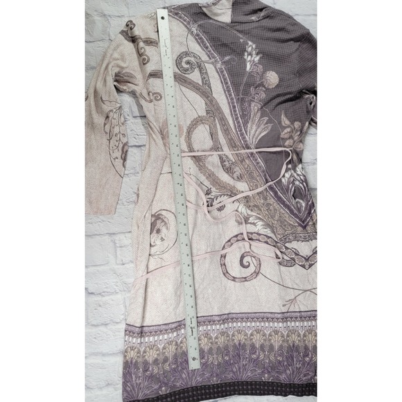 Chico's Size 2 Josie Cardigan Sweater Purple Paisley Duster Open Tie Belt Wrap - Picture 13 of 13